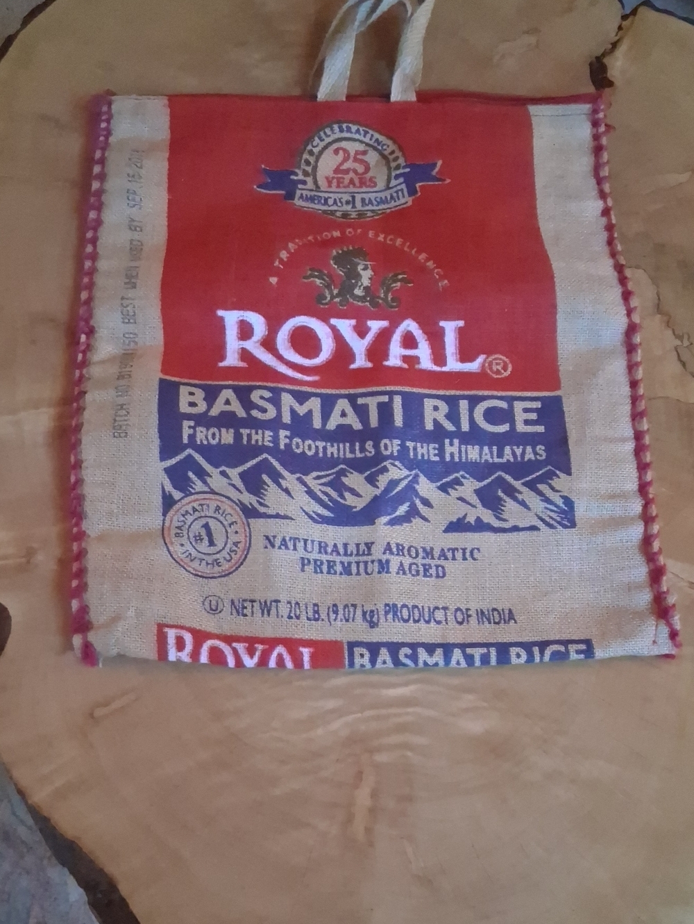 Basmati Rice Printed Jute Tote Bag - Red, Natural